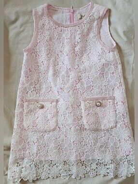 Doe A Dear Pink Floral Lace Shift Dress Toddler Girls 3T